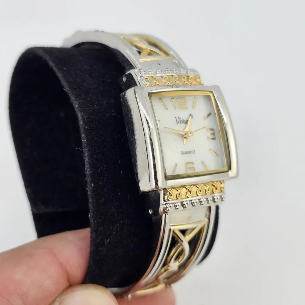 Vivani Women's Cuff‎ Watch 25MM White Dial Two Tone Bracelet Band 6